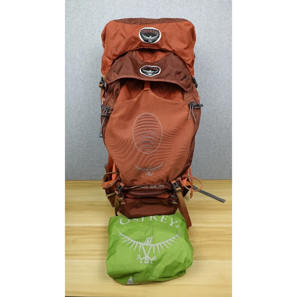 Osprey Atmos AG 65 Backpack Orange Large 65L Anti Gravity Hiking Rain Cover
